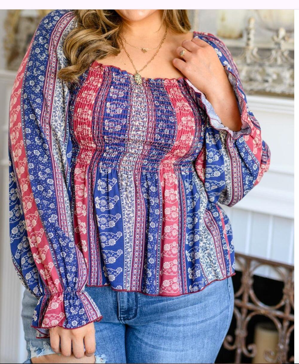 SUGARFOX Top Size 1x XL Babydoll Blouse Floral Western Boho Flowy
